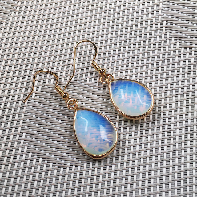 Natural Stone Dangle Earrings Exquisite Jewelry Handmade Water Drop Shape Rose Quartzes Stone Earring Fit Women-image-772804852