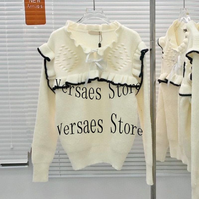 

Women' Sweaters 2022 Luxury Design Autumn And Winter French Cute Aging Doll Collar Lace Long Sleeve Comfortable Soft Waxy Wool Women Sweate, Black