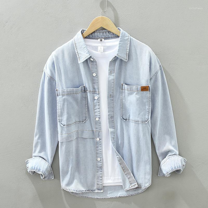 

Men's Casual Shirts Spring Men's Retro Blue Denim Shirt Korean Loose Autumn Jean Jacket Male Fashion Brand Light JacketMen's Quin22, Dark blue