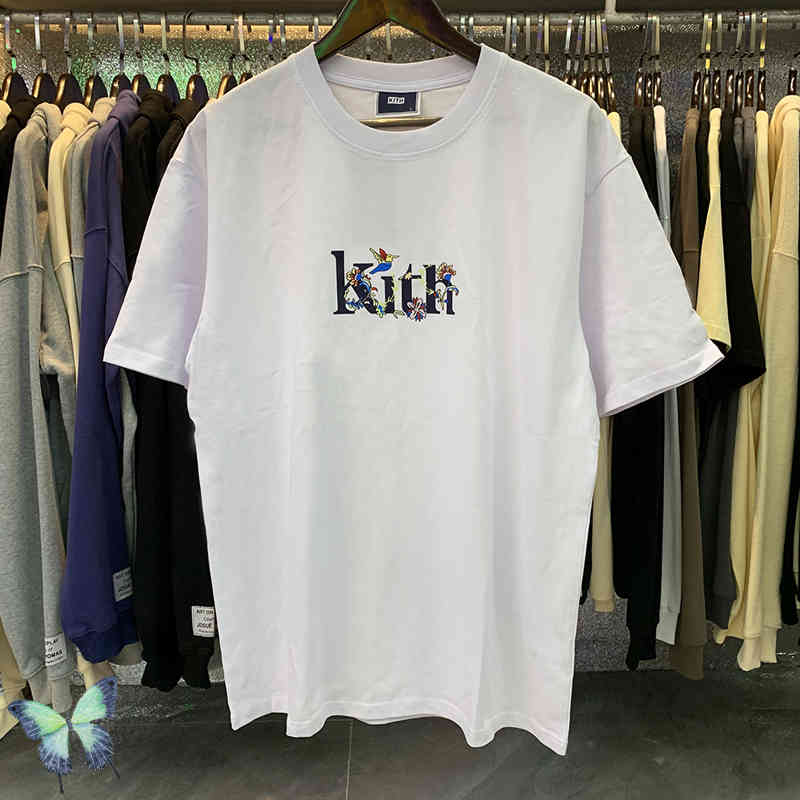 

Men' T-shirts Kith Begonia Floral Serif Tee High Quality Double Yarn Cotton Short Sleeve T-shirt