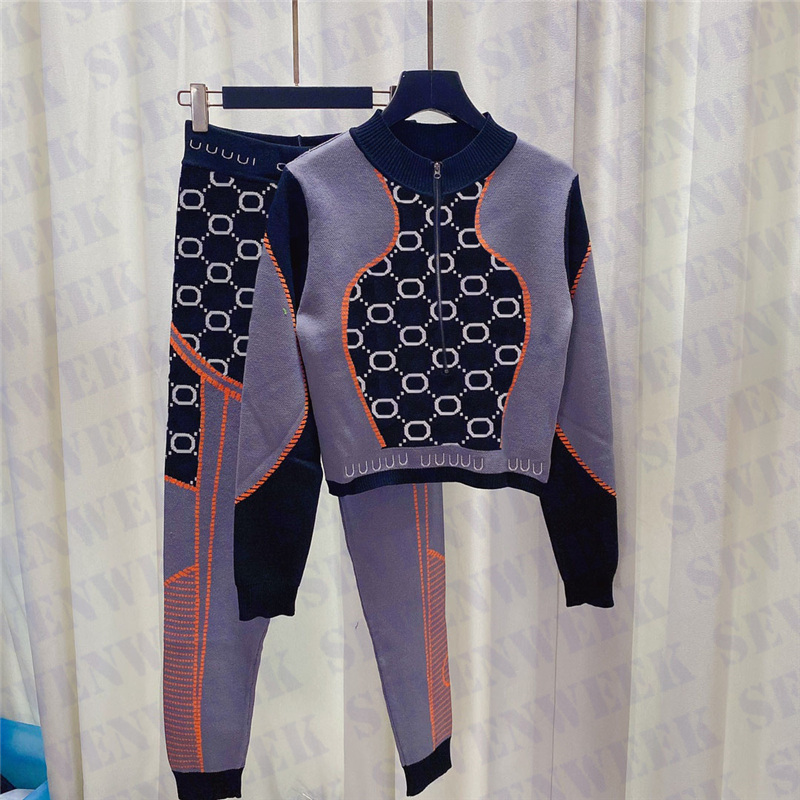 

Womens Knitted Sweaters Sweatpants Sets With Zipper Winter Fashion Tracksuits Long Sleeve Sports Sweatshirts Clothing, Print