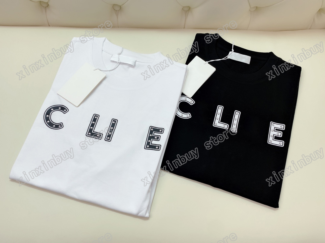 

22ss Men Women Designers t shirt Metal rivet letter short sleeve Man Crew Neck Streetwear white black xinxinbuy XS-L