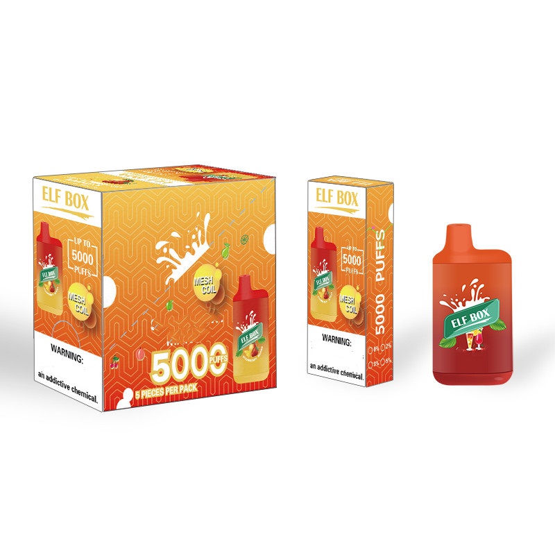 

ELF Box Disposable Vape Pen E Cigarette Device 5000 Puffs 650mAh Battery 12ml Cartridge Pods Kit 0% 2% 5% Type-C Rechargeable Mesh Coil 20 Color