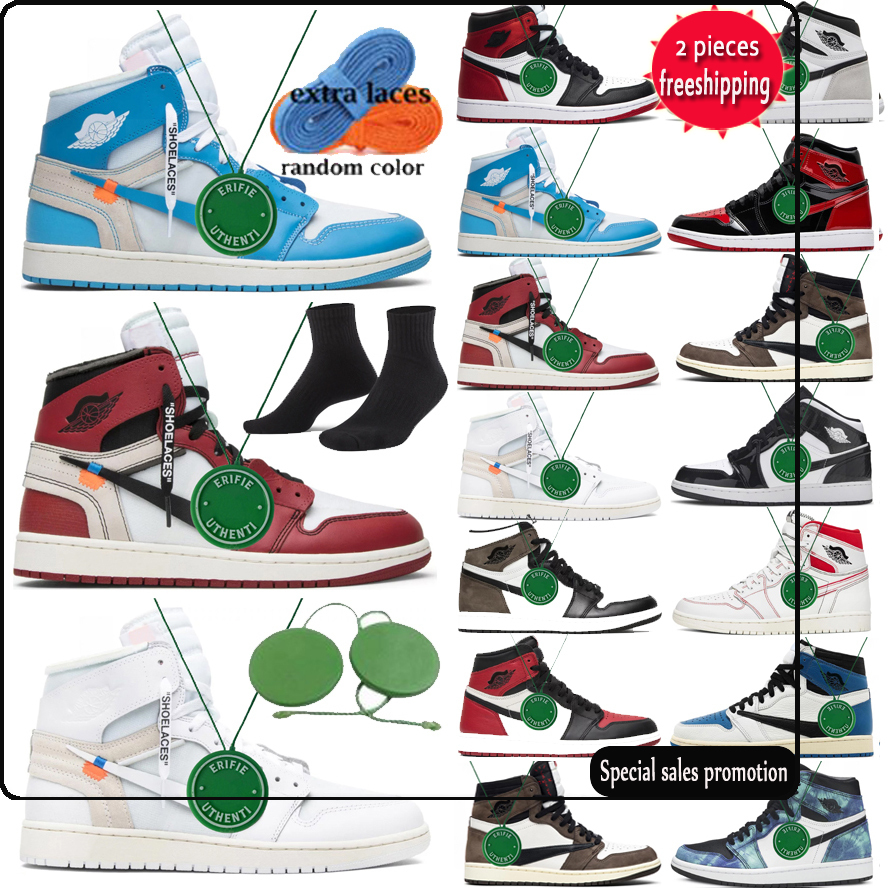 Off Jumpman 1s Basketball Chaussures Hommes Femmes 1 White x Unc Chicago Sneakers Black Bred Toe Fearless Dark Moka Peter Moore Bubble Gum Traine