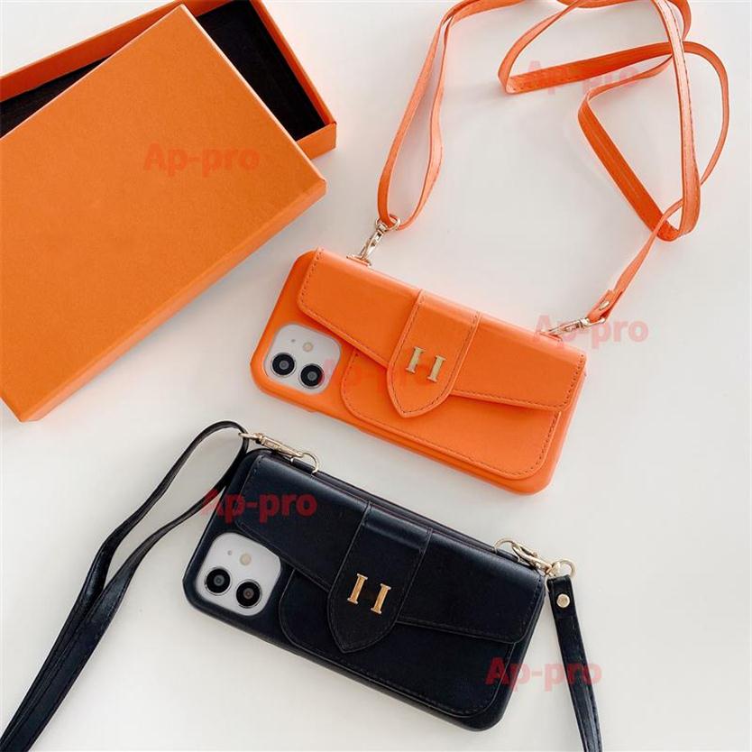 

Luxury Designer Top Leather Crossbody Phone Cases For iPhone 13 12 Pro Max Fashion Print Back Cover Mobile Shell Card Holder Pocke210h, Brown