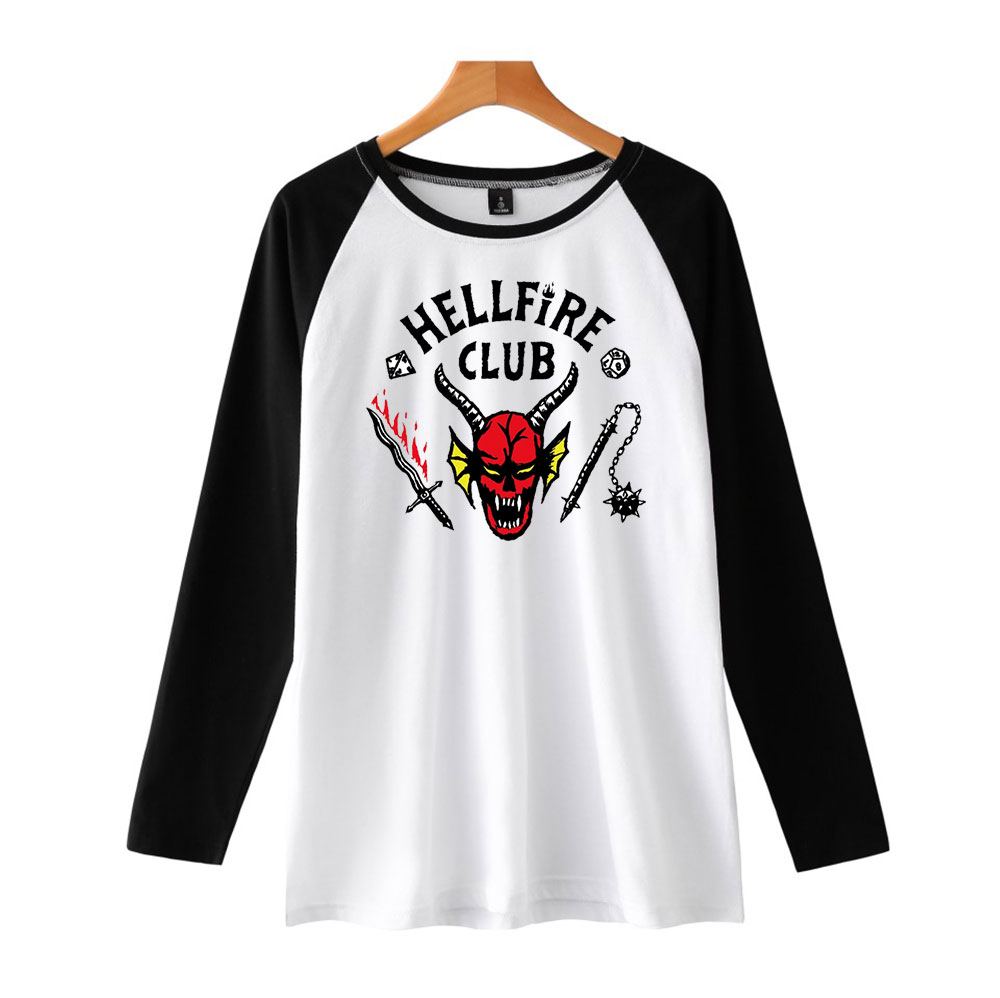 Stranger Things Hellfire Club Shirt Long Sleeve Crewneck Hip Hop Fashion Casual Short Sleeve