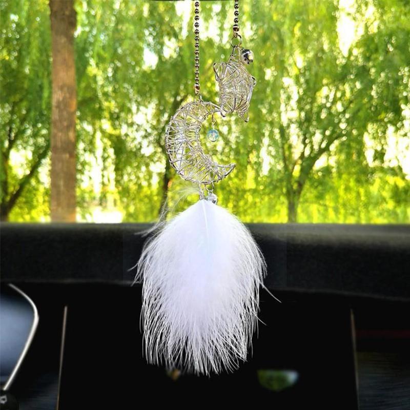 

Interior Decorations Car Dream Catcher Feather Pendants Starry Sky Moon Hanging Mirror Rear-view Decor Pendant Accessories Crea B0Z2Interior