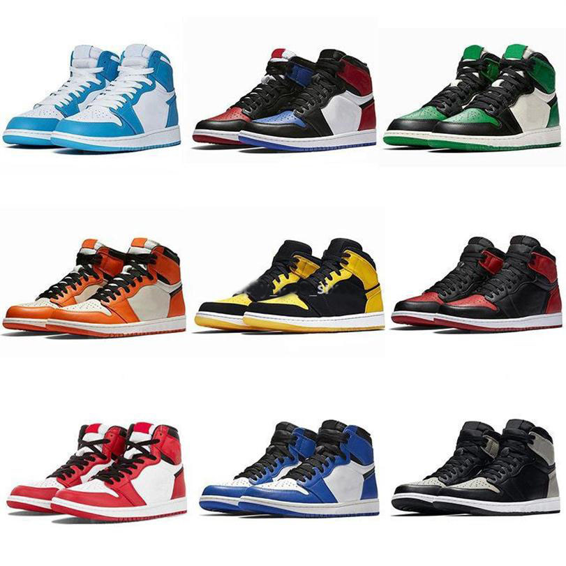 

New 1 high OG basketball shoes 1s Royal black Toe pink green black court purple white UNC Patent men sneakers trainers Eur 36-46282R, 2#