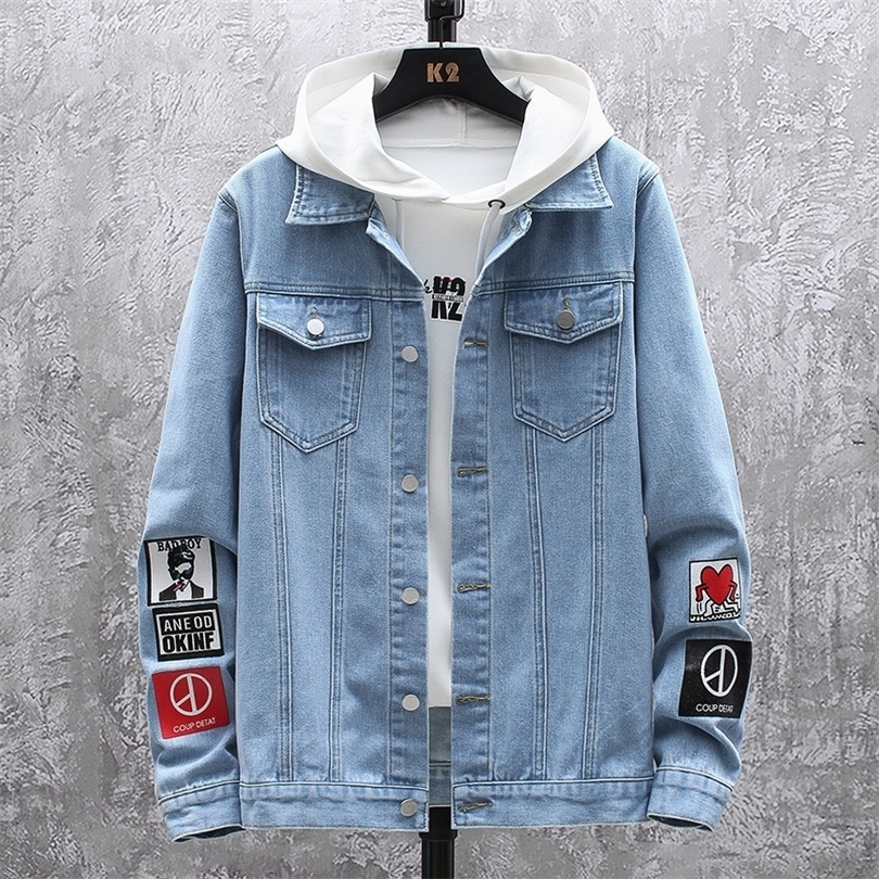

Autumn Mens Jean Jacket Slim Fit Cotton Denim Jacket blue Black Ripped Hole Jean Coats Men Cowboy Outwear 220815, 926 black