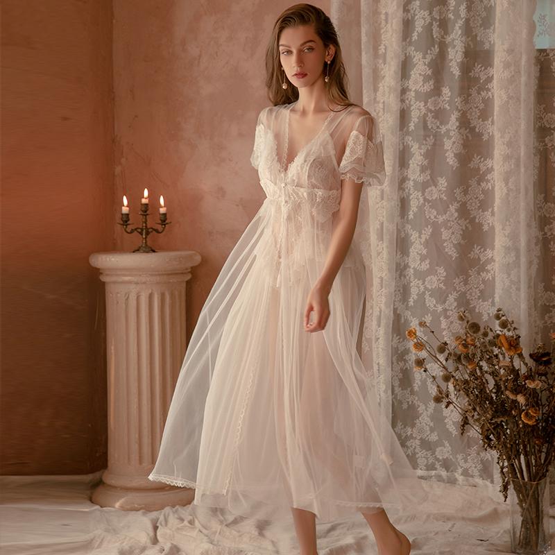 Vêtements de nuit pour femmes Robe de nuit vintage Robes longues pour femmes Lingerie sexy Robe de demoiselle d'honneur en dentelle Ensembles Cad