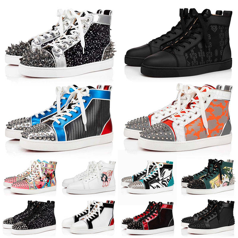 

2022 Red Bottoms Platform Sneakers Luxury Designer Casual Shoes Big Size Us 13 Fashion Black Suede Loafers Studded Spikes Boots High Low Cut Flats Trainers Eur 36-47, B18 black suede studded spikes