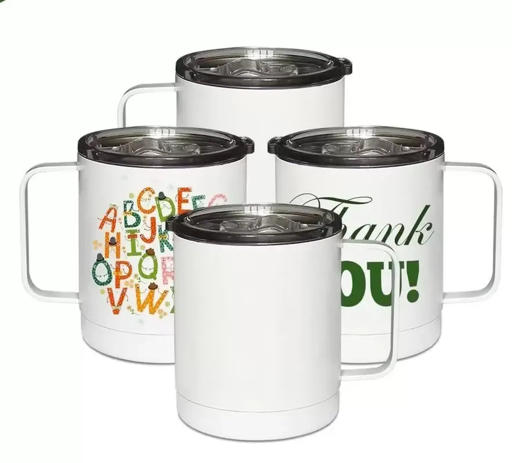 

12oz Insulated Tumblers with Handle Blank Coffee Mugs for Sublimation Double Wall Vacuum Stainless Steel Travel Cup with Sliding Lid sxmy26, Metal straws