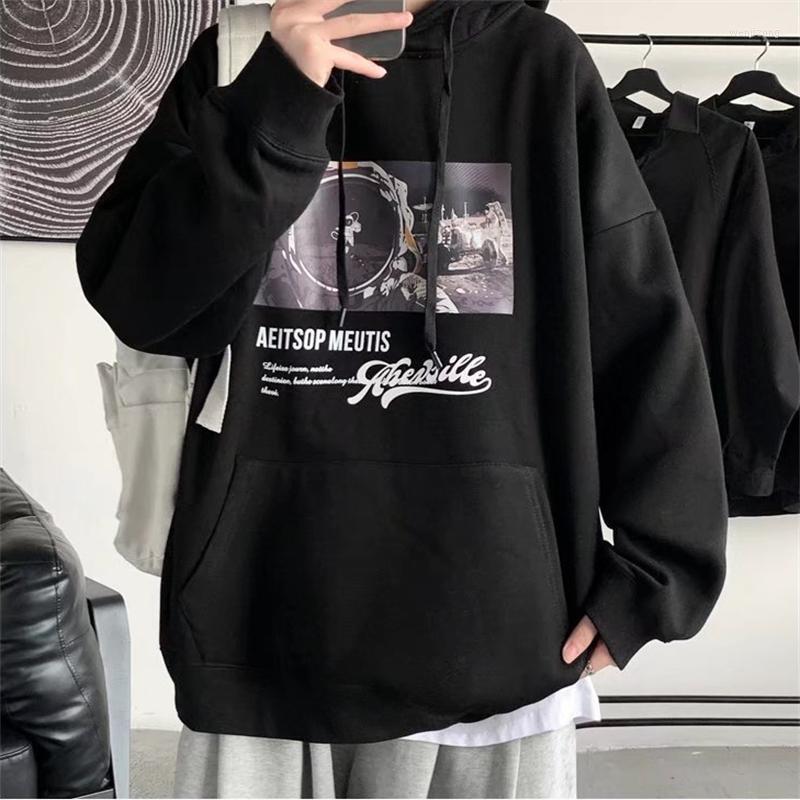 

Men's Hoodies & Sweatshirts Winter Men Loose Streetwear Plus Fleece Warm Hooded Pullovers Fashion Printing Size Clothes 2022, Black sweatshirts