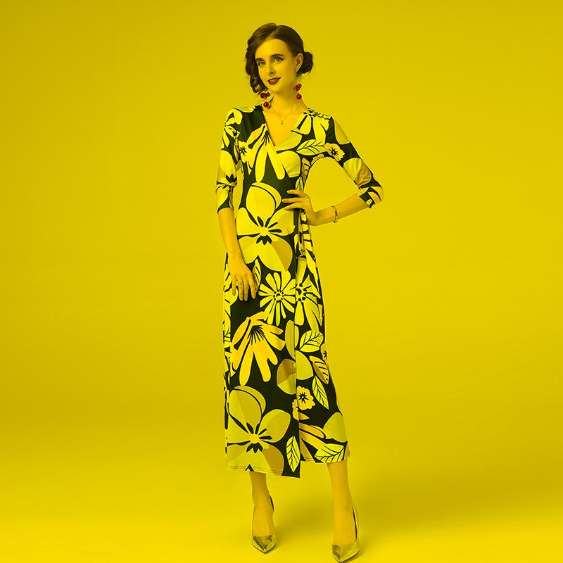 

Casual Dresses Autumn 2022 Women' Wear European And American Print Slimming Long Waist Slim DressCasual, The picture color