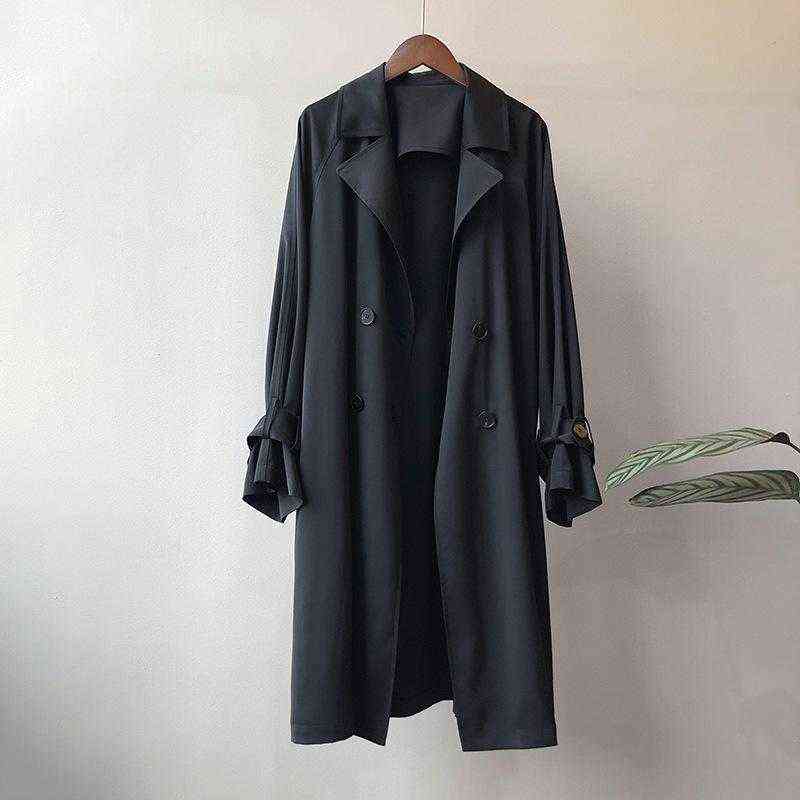 

Women's Trench Coats Women Double Breasted Long Coat Casual Turn Down Collar Sleeve Loose Windbreaker Fashion Autumn Winter High Street Outw T220811, Black