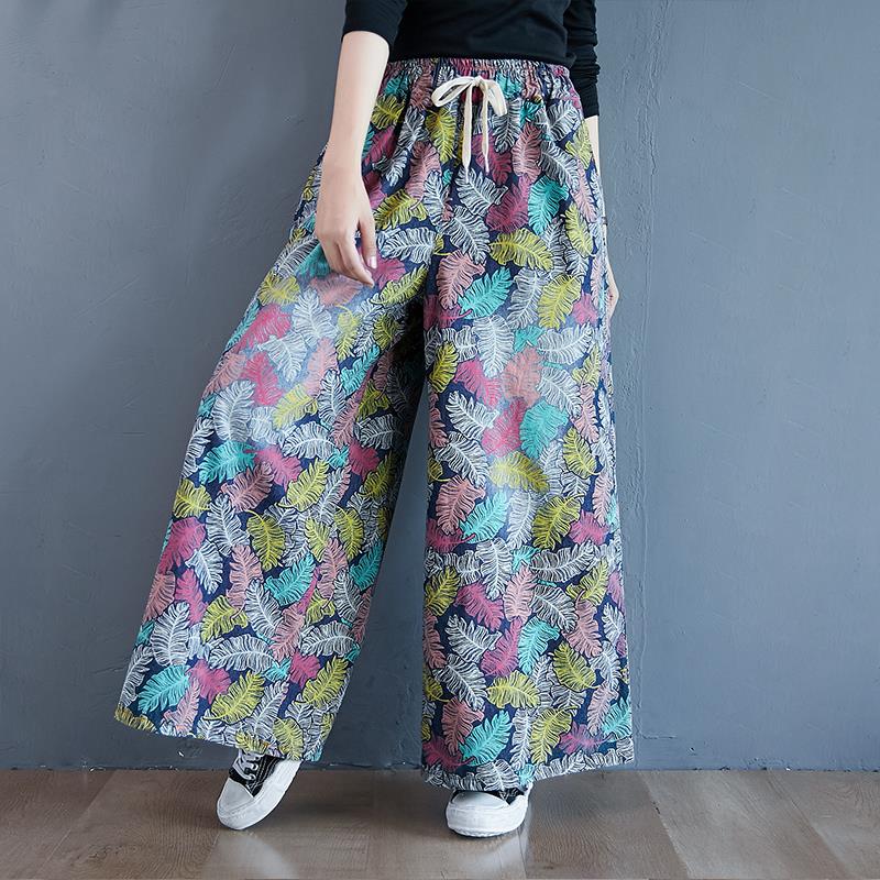 

High Waist Denim Jeans Arrival Korea Style Print Leaf Street Fashion Wide Leg Cowboy Pants Women Autumn Casual, Blue