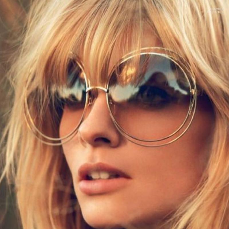 

Sunglasses Round Oversized Women 2022 Okulary Metal Vintage Big Frame Sun Glasses Famale Cool Retro Eyewear UV400