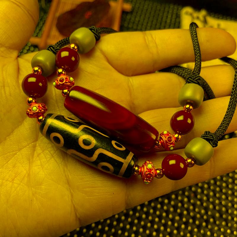 

Pendant Necklaces Retro Tibetan Dzi Agates Nine Eye Beads Carnelian Onyx Charm Buddha Prayer Agat Stone Chokers For Women Men Gift ReikiPend