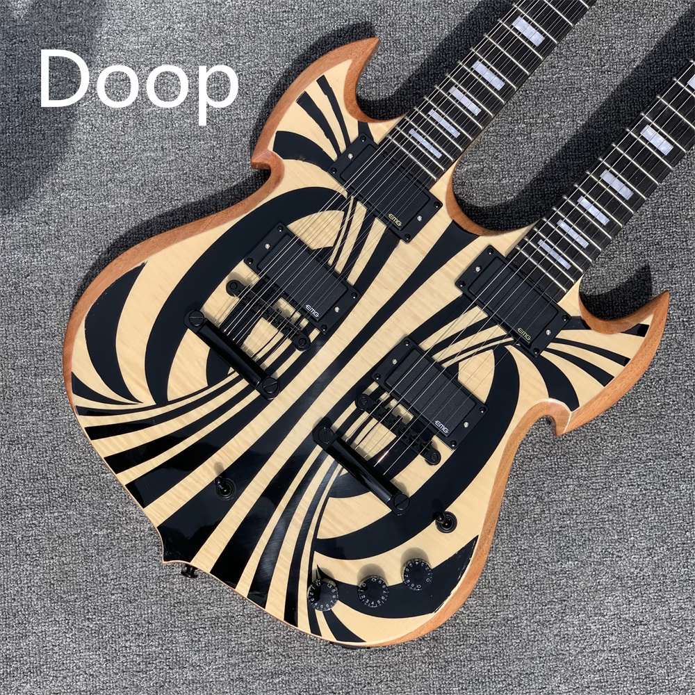 

In Stock Custom Wylde Audio Barbarian 12 & 6 strings Double Neck Gloss Black Behemoth SG Electric Guitar Copy EMG Pickups Black Hardware Immediate Delivery