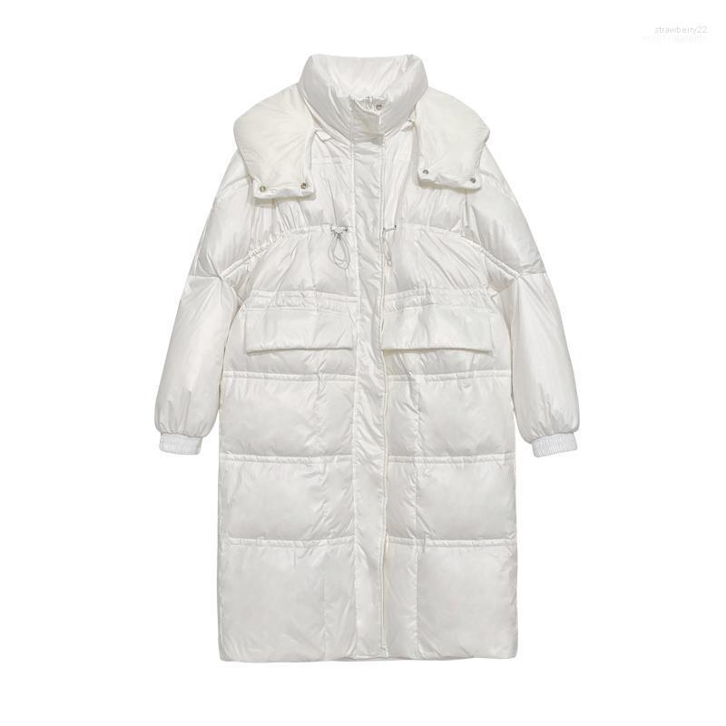 

Women' Down & Parkas Mid-length Over-the-knee Hooded Jacket Female Glossy Plus Size Thickened 90% White Duck Solid Color Women1 Stra22, Black