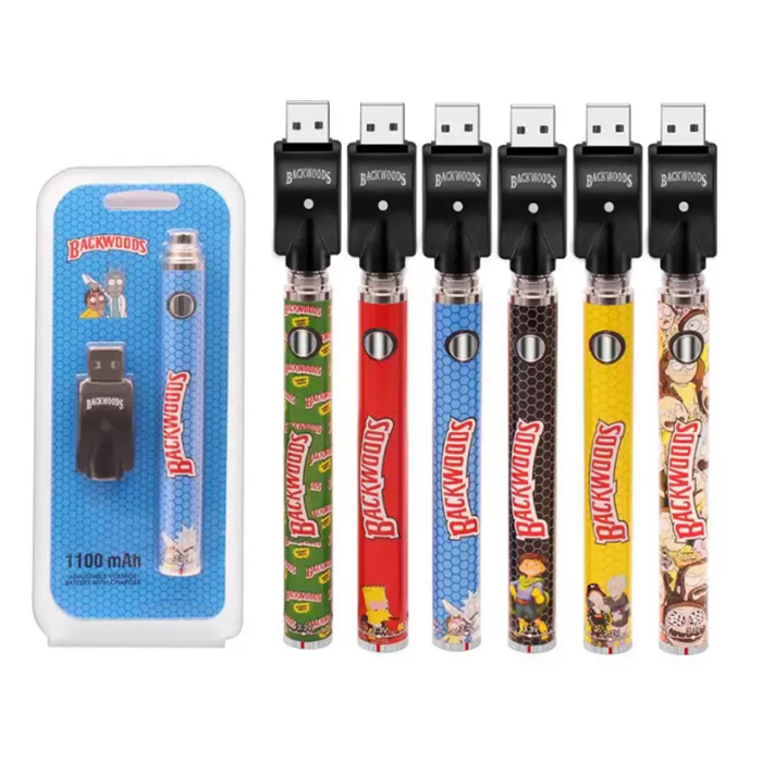 

Backwoods Vape Preheating Bottom Dial Battery 1100mah 1100mah Vapor Pen Preheat Variable Voltage BUD 510 Thread Carts Cartridge Wax Oil Th205 Cartridges