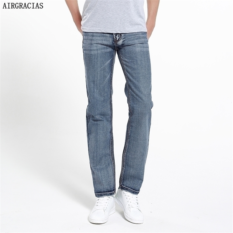 

AIRGRACIAS Brand Jeans Retro Nostalgia Straight Denim Jeans Men Plus Size 2842 Men Long Pants Trousers Classic Biker Jean 201123, Blue