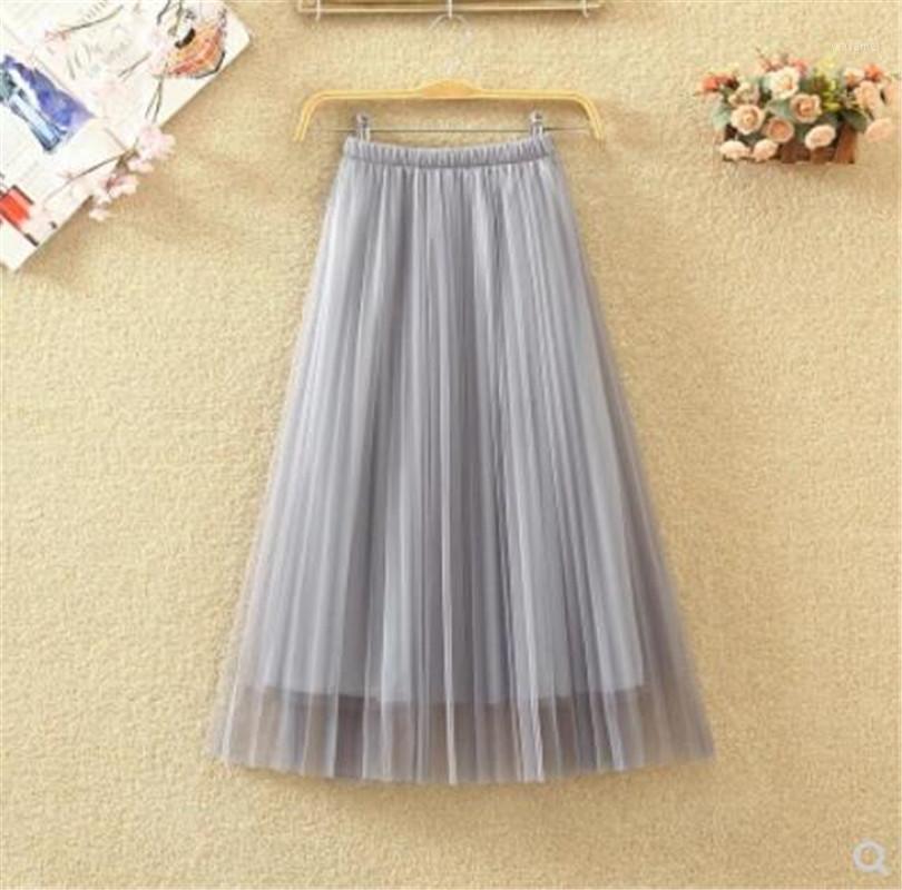 

Skirts 2022 Long Ankle Skirt Fluffy Fairy High Waist Middle Length Elastic Net Yarn Princess, Beige