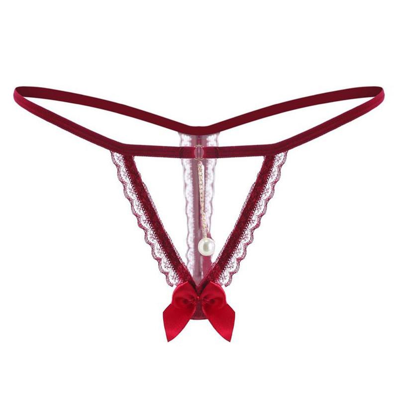 

Women's Panties Sexy Lingerie Bowknot Pendant Split Thong Ladies T-pants Temptation Pants Women's Open Crotch Erotic GirlGiftWomen's, Black