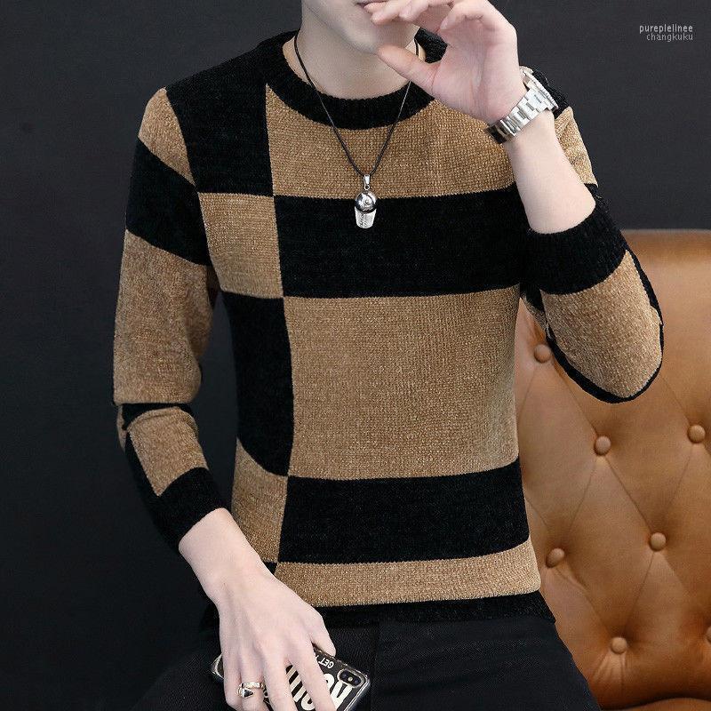 

Autumn And Winter Men's Chenille Sweater Youth Round Neck Thickened Knit Pullover Knitted Sweaters, Black khaki