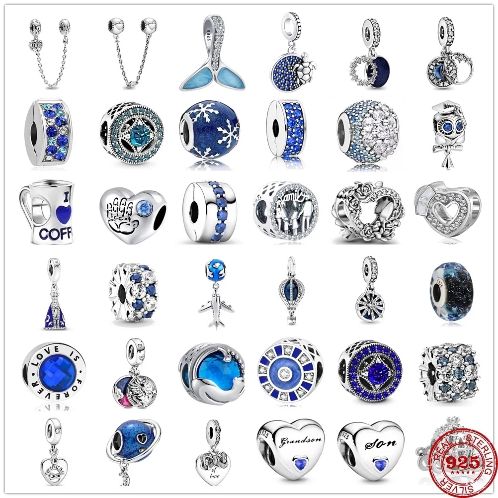 925 Sterling Silver Dangle Charm New Blue Earth Starry Sky Bright Stars forever Bead Fit Pandora Charms Bracelet DIY Jewelry Accessories