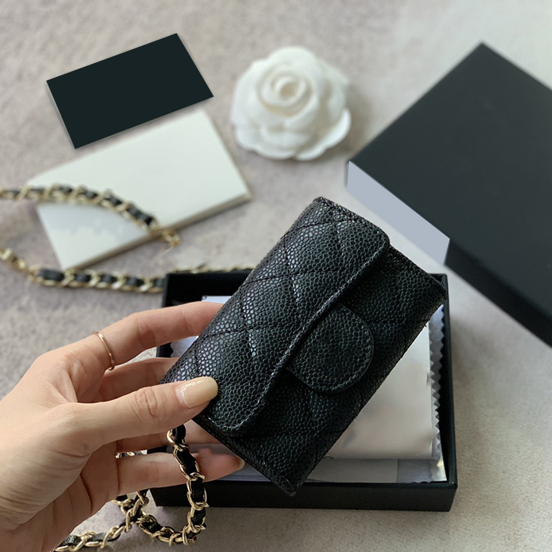 

2022w Lambskin/Caviar Waist Bust Card Holder Bags Gold Matelasse Chain Crossbody Shoulder Luxury Designer Classic Mini Flap Quilted Tiny Vanity Cosmetic Case 12cm, Black
