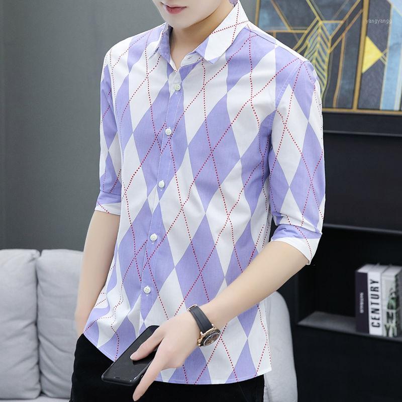 

Summer Mid-sleeve Shirt Men's Trend Wild Five-point Sleeve Casual Student Seven-point Fashion Shirts, 8583 gray