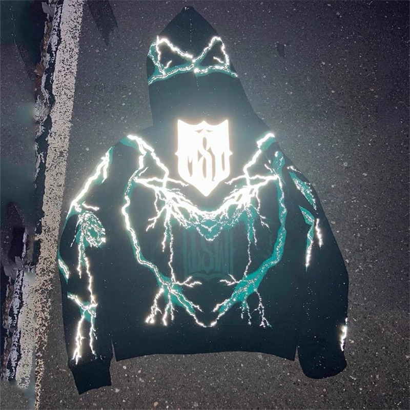 

Hoodie Men Reflective Women 1 High Quality Heavy Fabric Pullover Oversized Sweatshirts, Black