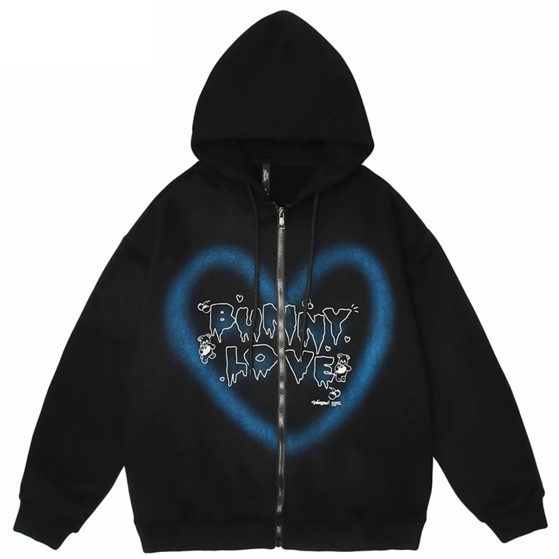 

y2k Zipup Hoodie women Hip Hop Streetwear Graffiti Heart Letter Bear Print sweatshirt Autumn Harajuku punk Egirl Outwear 220813, Silver