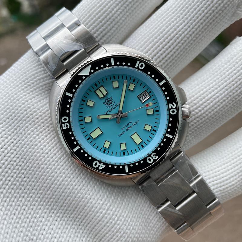 

Wristwatches Turquoise Dial C3 Green Luminous 44MM NH35 Automatic Black Ceramic Bezel STEELDIVE Brand 200M Waterproof Dive WatchWristwatches, 70b-ql-hr turquoise