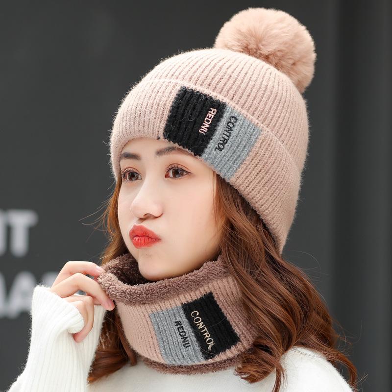 

Beanie/Skull Caps Autumn And Winter Women's Wool Hat Bib Two-piece Plush Thickened Knitted Warm HatBeanie/Skull, White