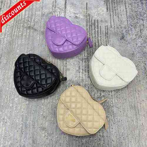 

Brand Design 3191 Letter Luxury Plaid Woman's Shoulder Chain Cc Bag Lambskin Heart Shape Messenger Bags Real Leather Mini Evening Bag 2.55 W, Picture show