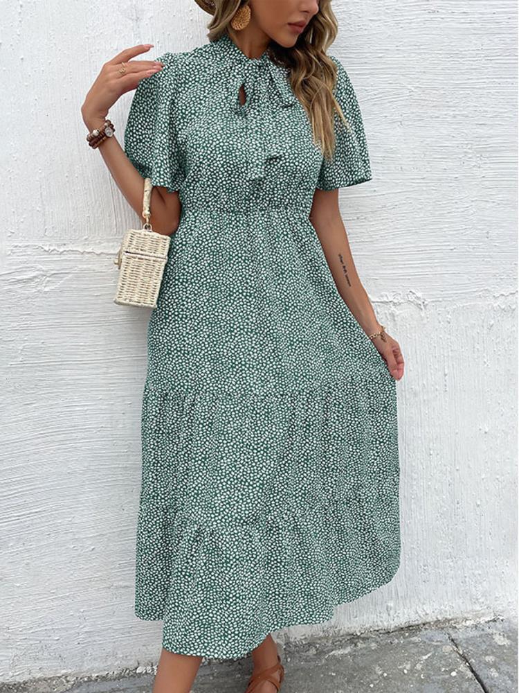 

Liti Fashion Women Dress Summer Dresses Casual Print Green