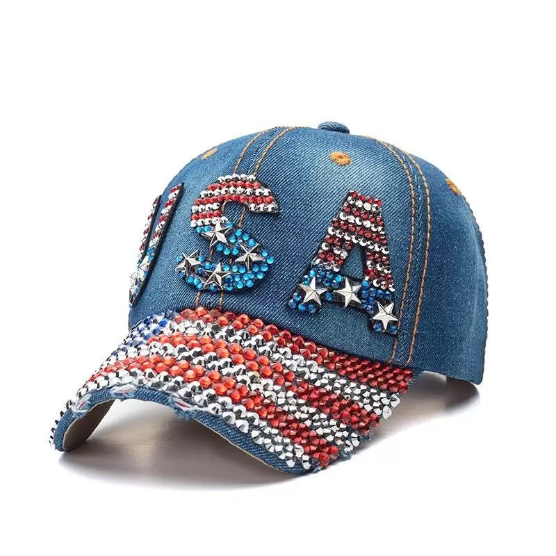 

Fashion Baseball Cap USA Hat Election Campaign Hat Cowboy Diamond Cap Adjustable Snapback Women