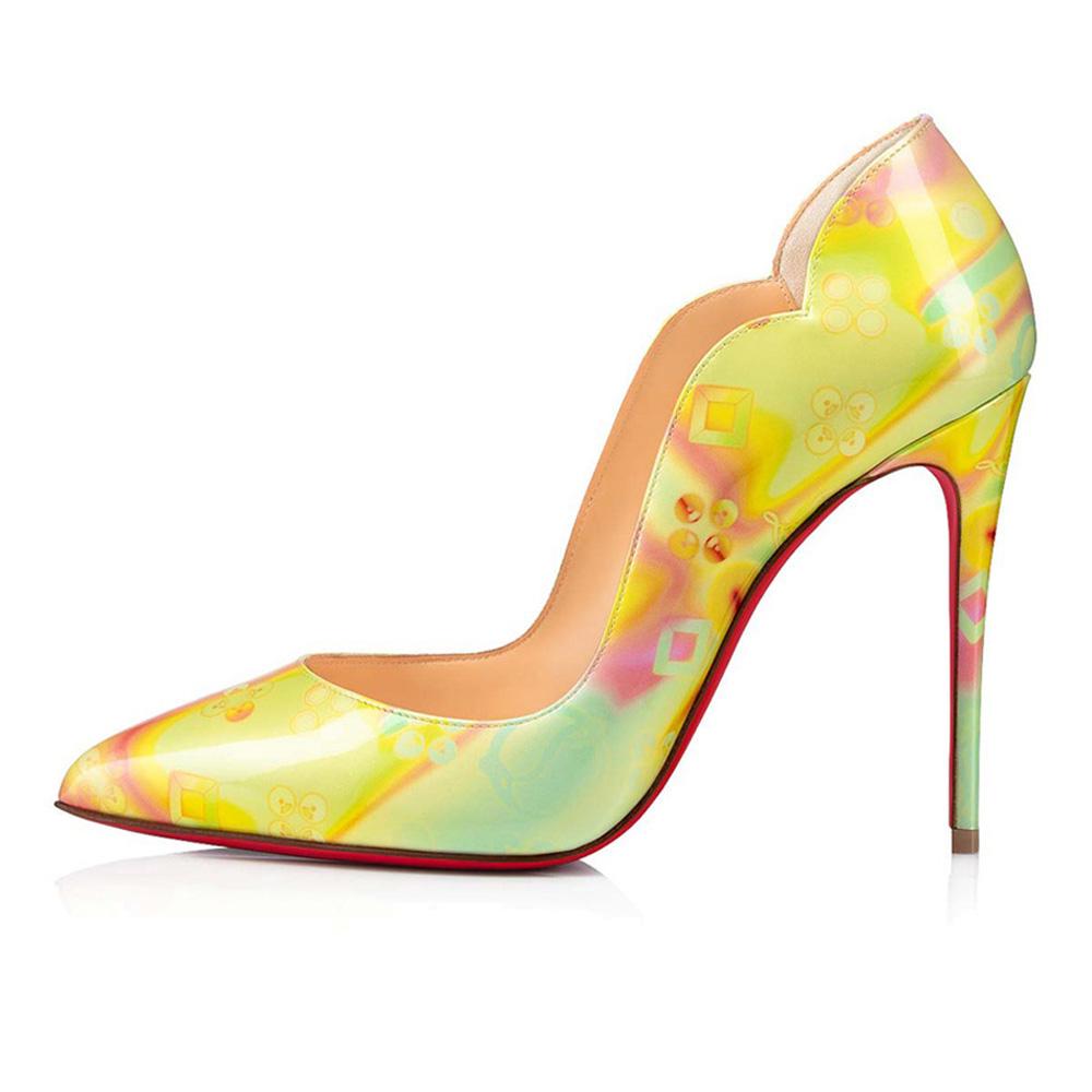 Sandales à talons hauts de semelle rouge féminine Premium Hot 100 mm mode paris dames robe de soirée tendance bout pointu toe colore imprimer en
