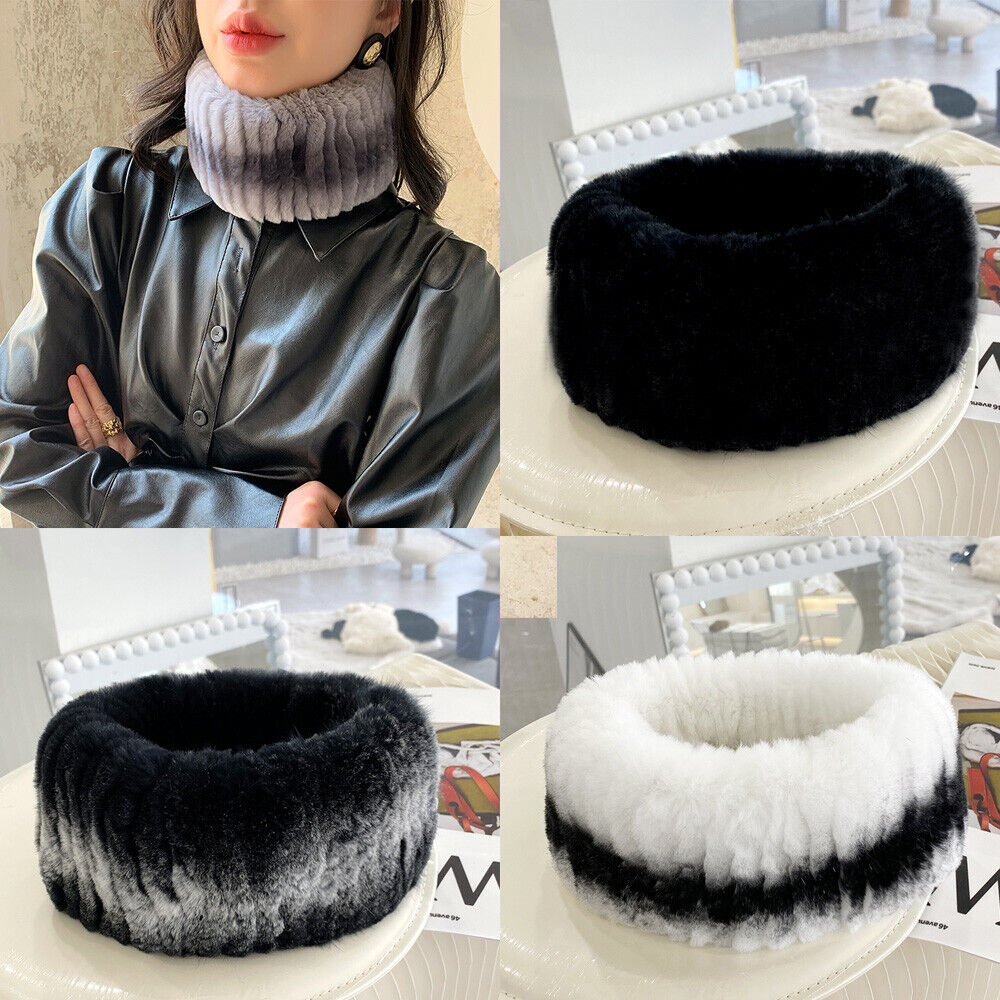 

Women's Real Rex Rabbit Fur Scarf Headbands Winter Warm Collar White Black Grey