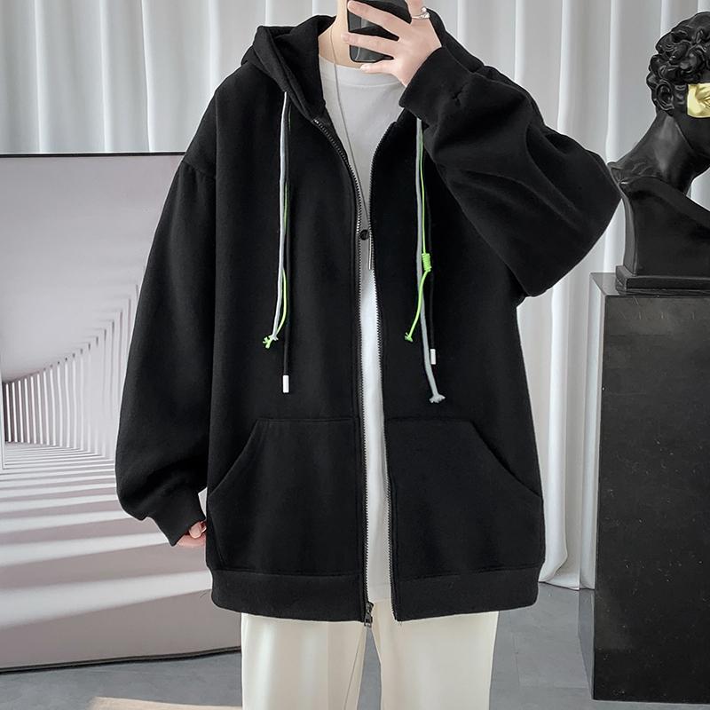 

Men' Hoodies & Sweatshirts Spring Men Women Hooded Coats Casual Zipper Solid Loose Mens Clothing Outerwear Khaki Black Couple ClothesMen