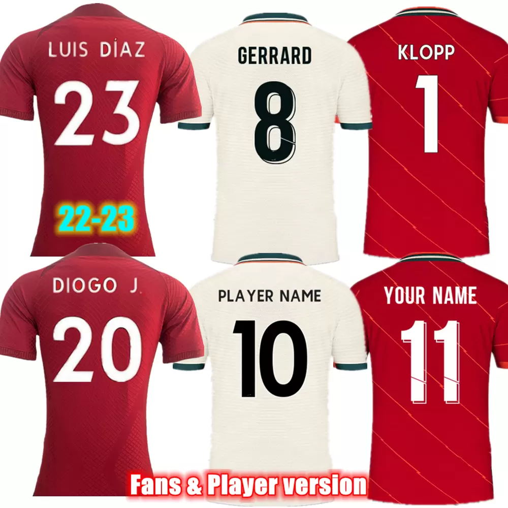 

LUIS DIAZ Soccer Jerseys 22-23 DIOGO JOTA GERRARD Home red away Fan & Player version Football Shirts Soccer Jerseys, 21-22 away player version