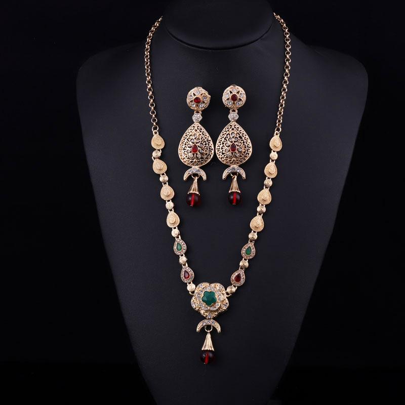 

Pendant Necklaces Morocco Bridal Jewelry Earring Necklace Set Gold Plating Rhinestone For Women Arabic Pakistan Caftan JewelryPendant Pendan