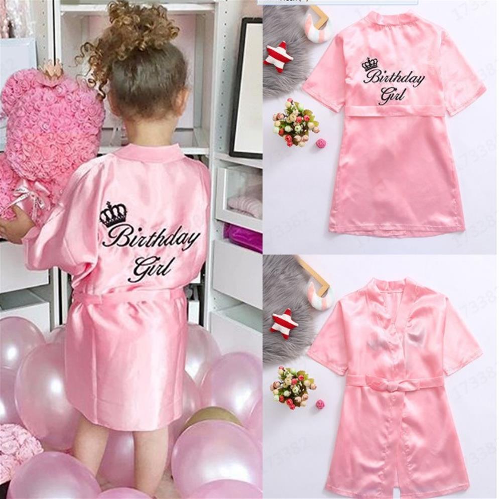 

Sweet Kids Pajamas Robe Satin Children Kimono Robes Birthday Gift Flower Girl Dress Silk Bathrobe Nightgown children's bathro262O, Pink