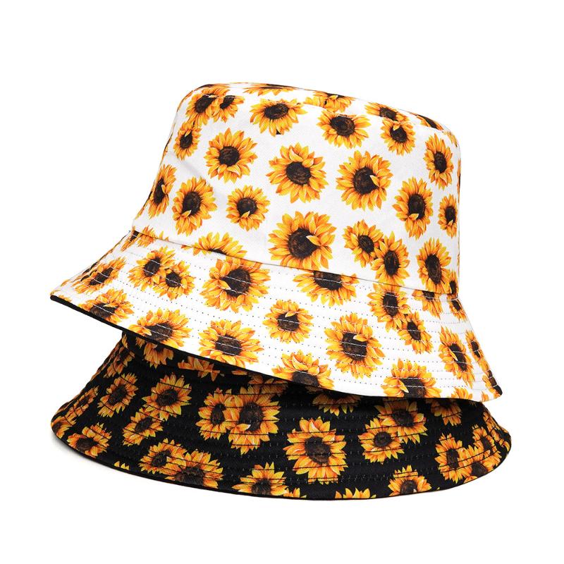 

Berets Reversible Panama Bucket Hat Women's Summer Sunflower Print Fisherman Beach Cap Floral MenBerets, M246-2