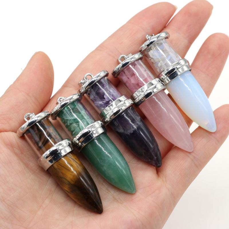 

Pendant Necklaces Natural Gem Stone Charms Gravel Reiki Pendulum Rose Pink Quartz For Jewelry Making DIY Necklace Accessories Size 16x52mm