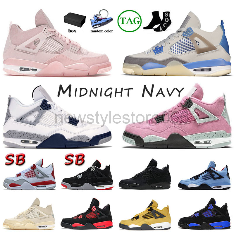 

Mens Womens Jumpman 4 4s IV Designer J4 Basketball Shoes Midnight Navy Blue Thunder Cactus Jack Black Cats Sail Pink Green Sb Bred Sneakers, 40-47 red thunder