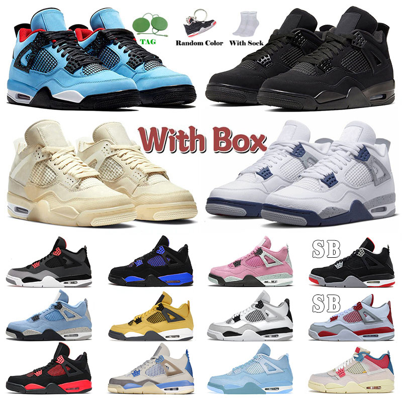 

Jumpman 4 With Box 4s Mens Womens Basketball Shoes Midnight Navy Blue Thunder Unc Black Cat IV Cactus Jack Offs White Sail Pink Designer Sneakers Trainers Big Size Us 13, 40-47 military black