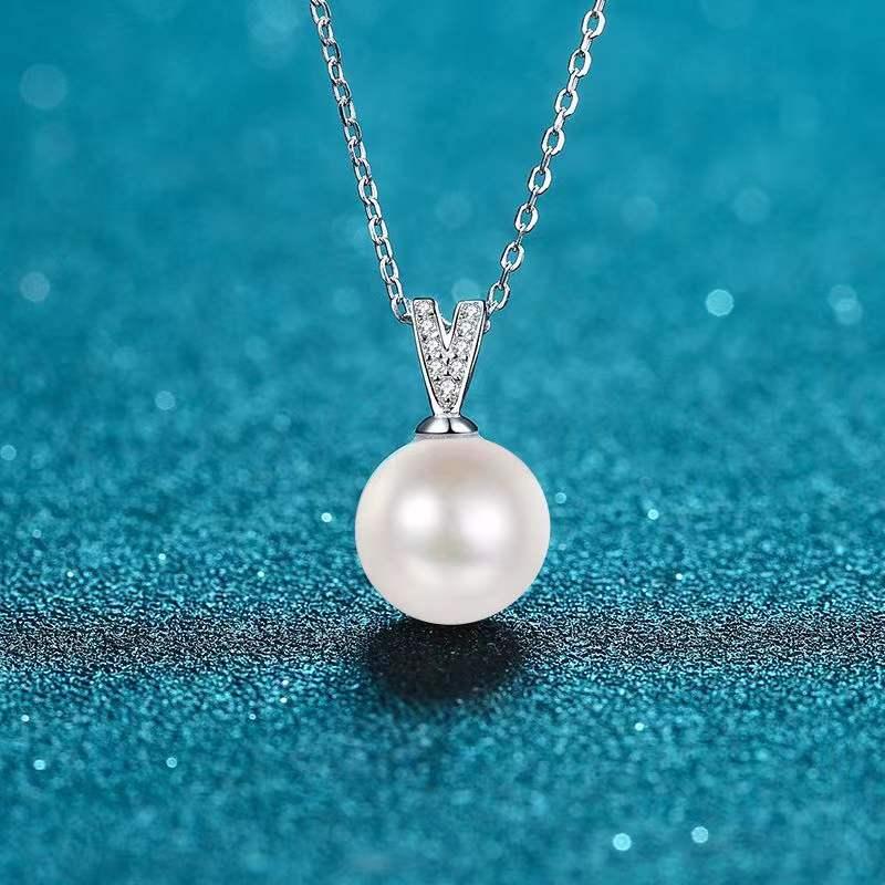 

Other Trendy 925 Sterling Silver Necklace Women Jewelry 10mm Natural Freshwater Pearl Moissanite Pendant Birthday GiftOther